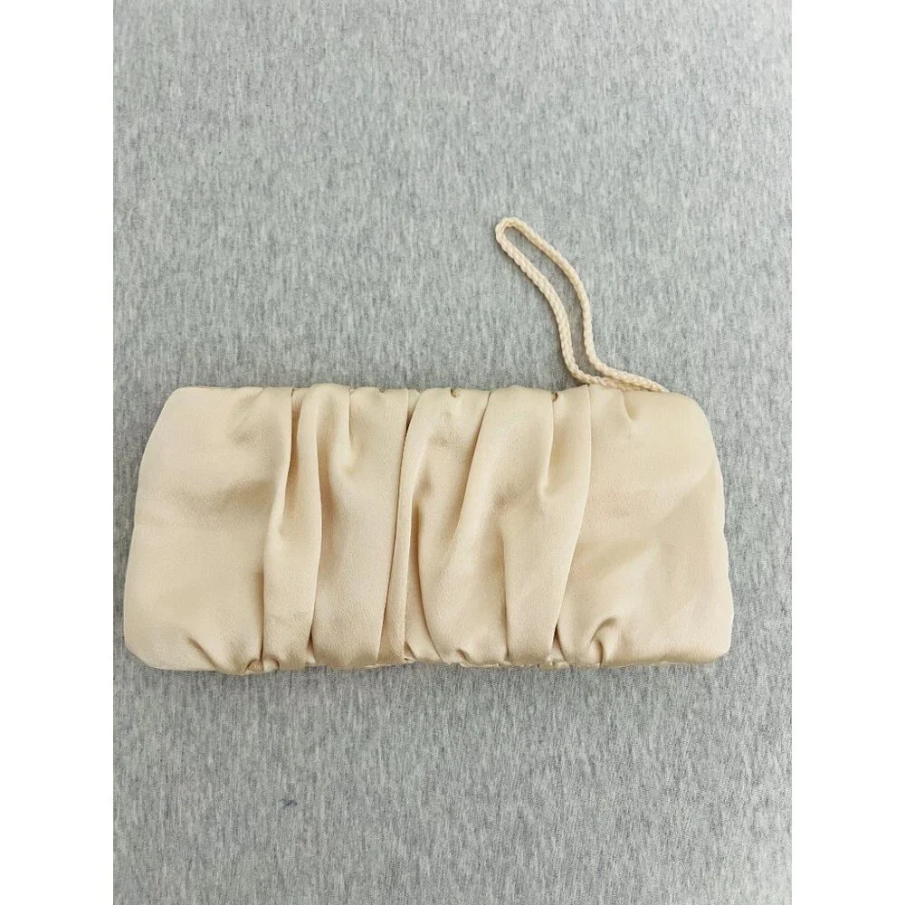 Style & Co. Ruched Satin‎ Wristlet Clutch cream With Interior Pocket